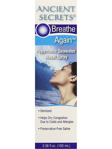 Ancient Secrets, Breathe Again Hypertonic Seawater Nasal Spray, 3.38 fl oz