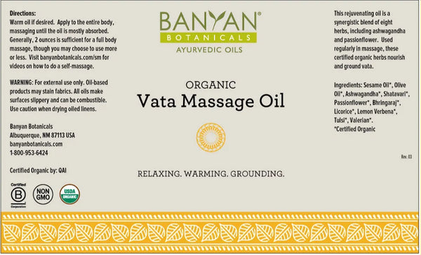 Banyan Botanicals, Vata Massage Oil, Organic, 34 fl oz