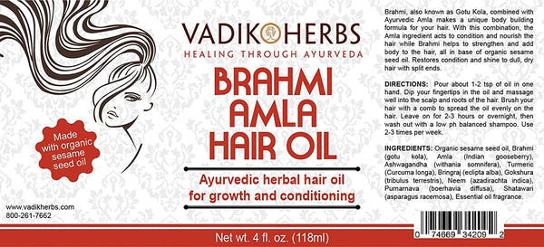 Vadik Herbs, Brahmi Amla Hair Oil, 4 fl oz