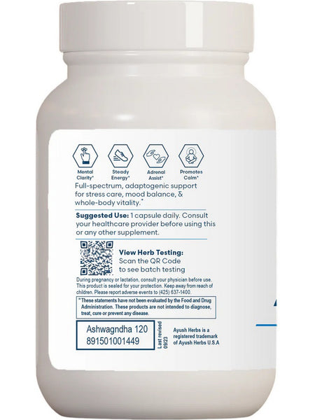 Ayush Herbs, Ashwagandha, 120 Vegetarian Capsules