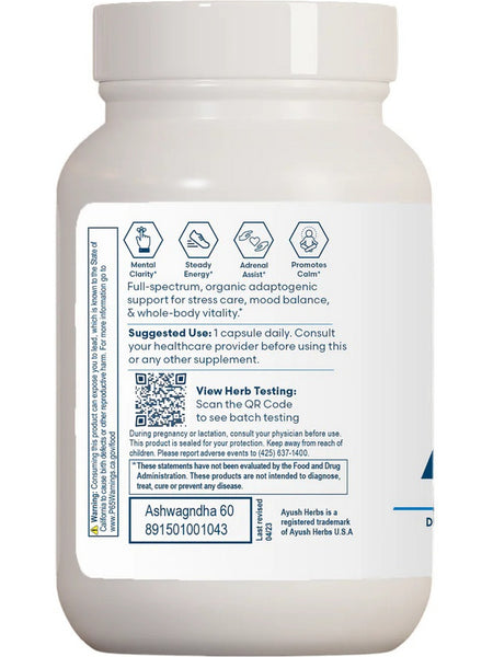 Ayush Herbs, Ashwagandha, 60 Vegetarian Capsules