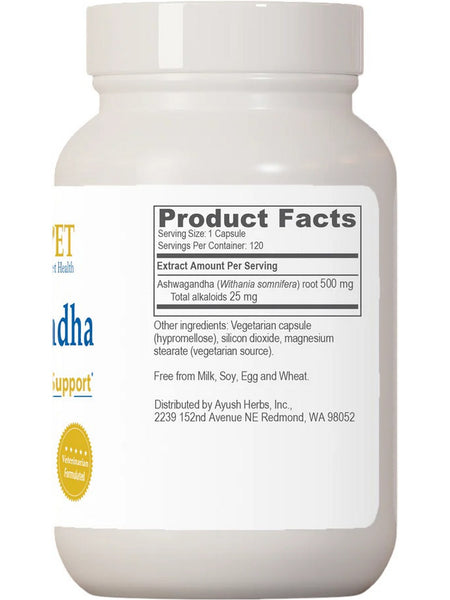 Ayush Herbs, Pet Ashwagandha, 120 Capsules