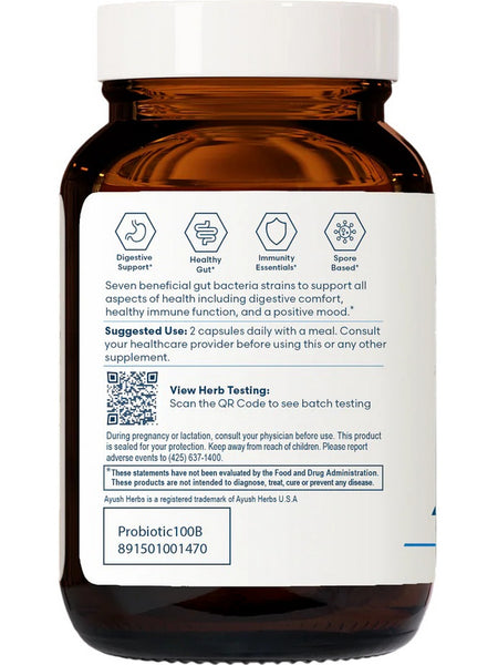 Ayush Herbs, Probiotic 100B, 60 Vegetarian Capsules