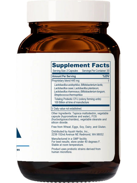 Ayush Herbs, Probiotic 100B, 60 Vegetarian Capsules