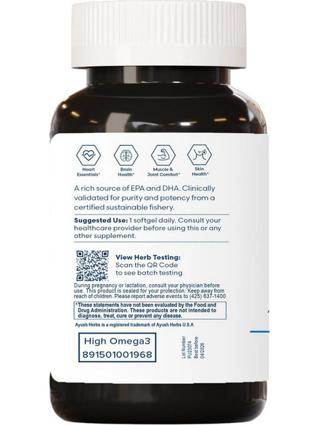 Ayush Herbs, High Omega 3 Fish Oil, 60 Softgels