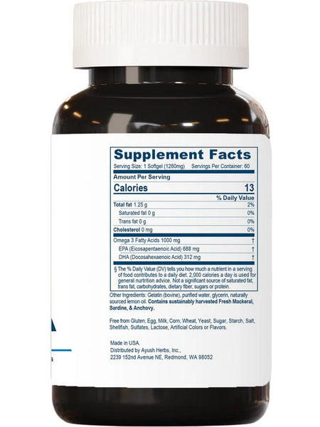 Ayush Herbs, High Omega 3 Fish Oil, 60 Softgels