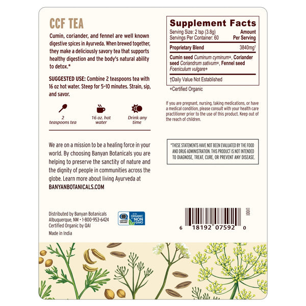Banyan Botanicals, Original CCF Tea (Cumin, Coriander, Fennel), 1/2 lb