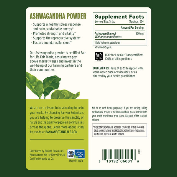 Banyan Botanicals, Ashwagandha Powder, 1 lb