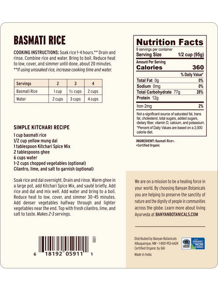 Banyan Botanicals, Basmati Rice, 2 lbs
