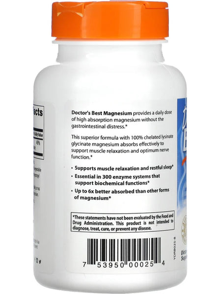 Doctor's Best, High Absorption Magnesium, 100 mg, 120 ct