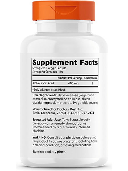 Doctor's Best Alpha-Lipoic Acid 600, 600 mg, 180 Veggie Caps