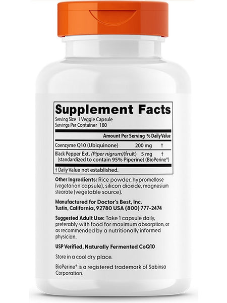 Doctor's Best, High Absorption CoQ10, 200 mg, 180 veggie caps