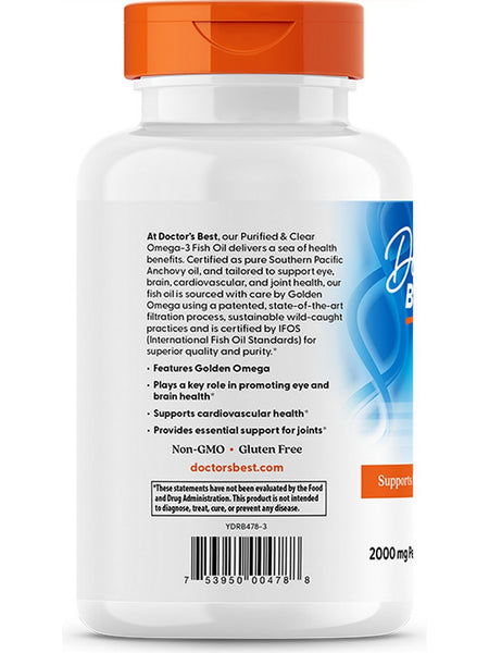 Doctor's Best, Purified and Clear Omega 3 Fish Oil, 2,000 mg, 120 Marine Softgels