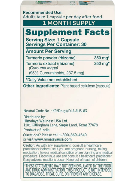 Himalaya, Turmeric 95, 30 Vegetarian Capsules
