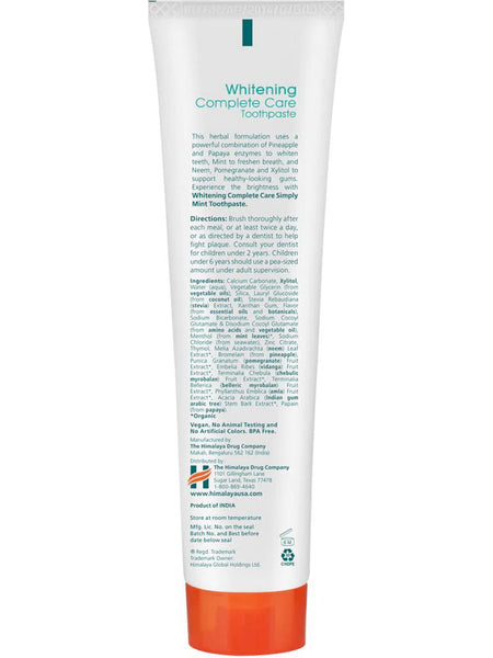 Himalaya Herbal Healthcare, Whitening Complete Care Toothpaste, Simply Mint, 5.29 oz (150g)