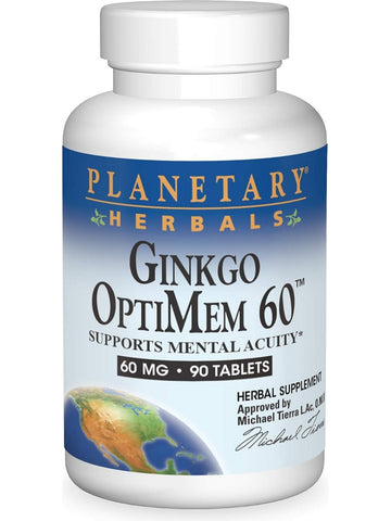 Planetary Herbals, Ginkgo OptiMem 60 Std 24% Flavone Glycosides 6% Terpene Lactones 60mg, 90 ct