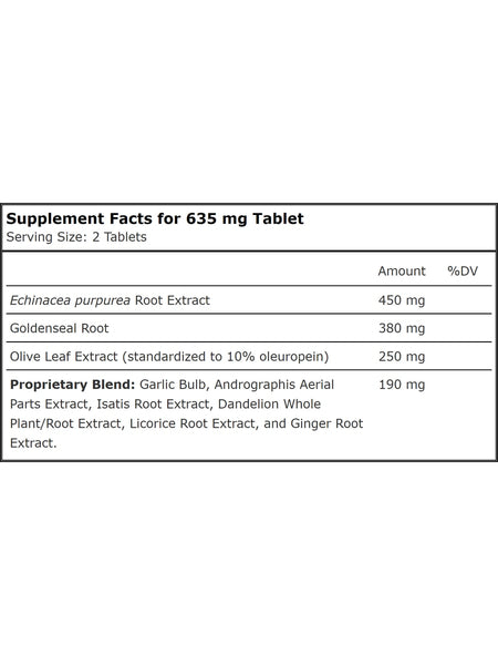Planetary Herbals, Echinacea-Goldenseal with Olive Leaf 635 mg, 30 Tablets