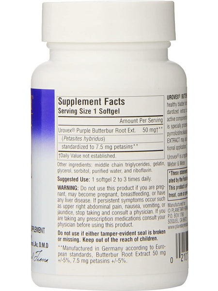 Planetary Herbals, Butterbur Extract Urovex® 50 mg, 20 Softgels