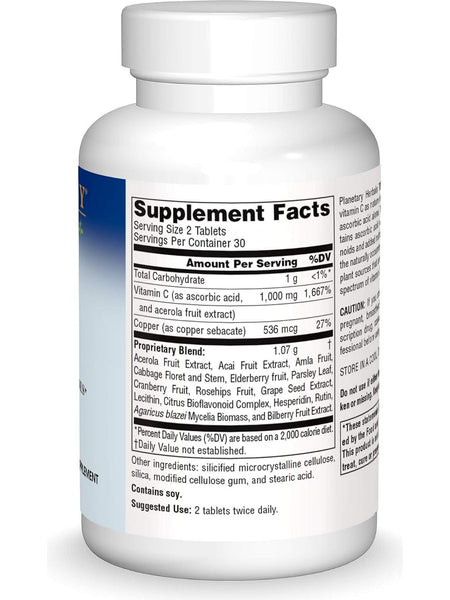 Planetary Herbals, True To Nature C™ 500 mg, 60 Tablets
