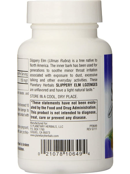 Planetary Herbals, Slippery Elm Lozenges 150 mg, 100 Lozenges