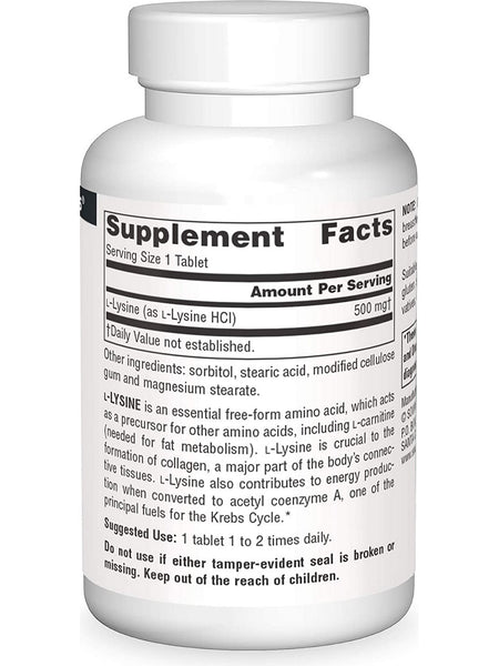 Source Naturals, L-Lysine, Free Form 500 mg, 50 tablets