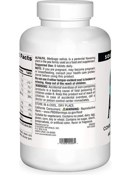 Source Naturals, Alfalfa 648 mg, 1000 tablets