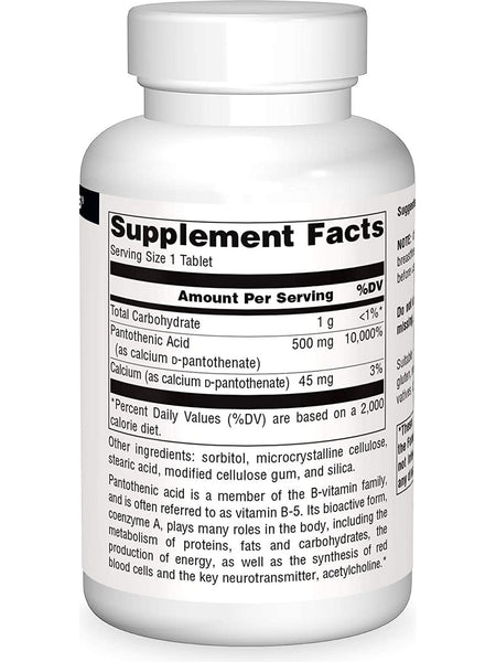 Source Naturals, Pantothenic Acid Vitamin B-5 500 mg, 100 tablets