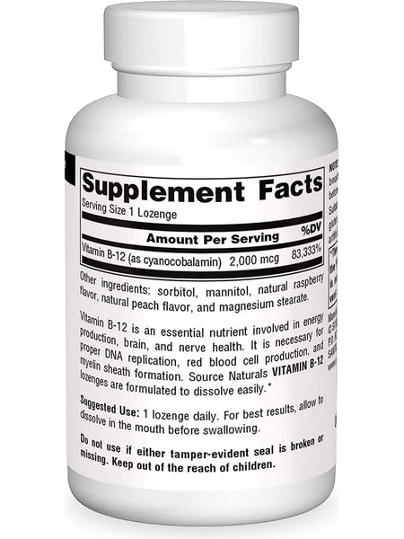 Source Naturals, Vitamin B-12, 2000 mcg, 50 lozenges