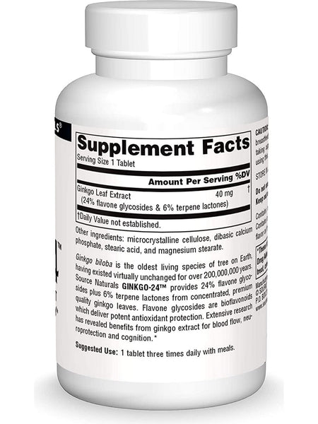 Source Naturals, Ginkgo-24™ Ginkgo Biloba Extract 40 mg, 30 tablets