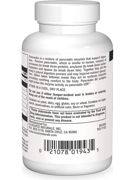 Source Naturals, Pancreatin 8X 500 mg, 50 capsules