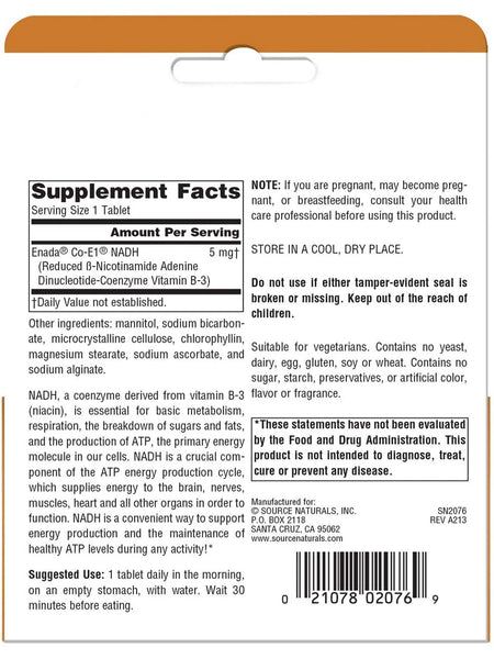 Source Naturals, NADH 5 mg, Enteric Coated, 30 tablets