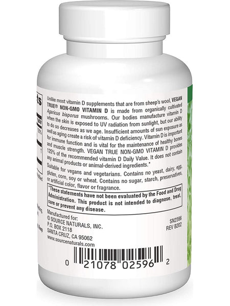 Source Naturals, Vegan True® Non-GMO Vitamin D 1000 IU, 60 tablets