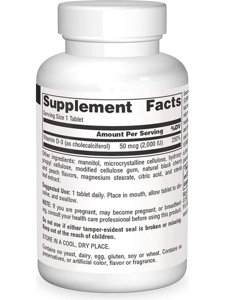 Source Naturals, Vitamin D-3 2000 IU Black Cherry-Peach Fast Melt™, 60 tablets