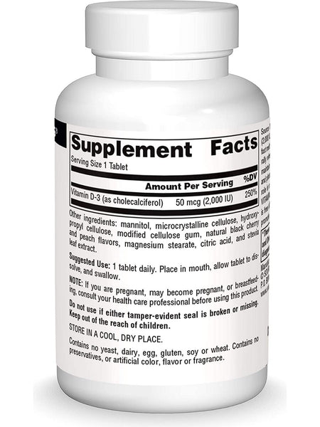 Source Naturals, Vitamin D-3 2000 IU Black Cherry-Peach Fast Melt™, 120 tablets