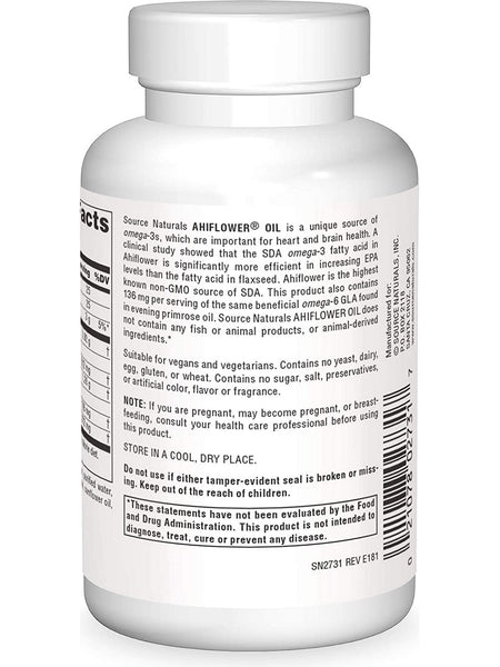 Source Naturals, Ahiflower® Oil, 60 vegetarian softgels