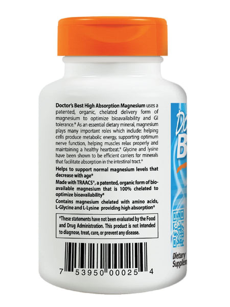 Doctor's Best, High Absorption Magnesium, 100 mg Elemental, 120 ct