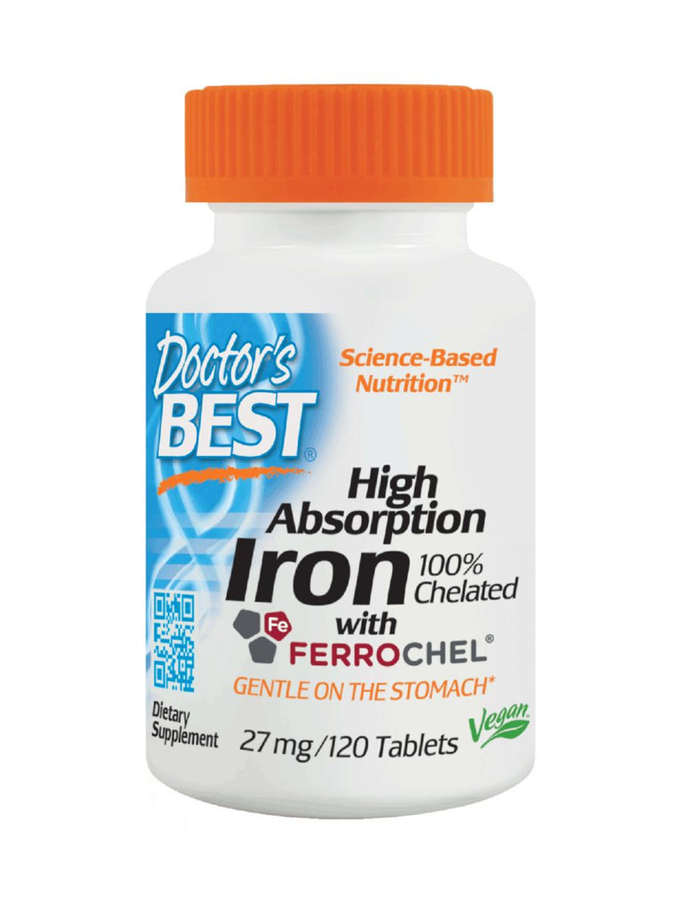 Doctor's Best, Iron, Chelated, 120 tabs