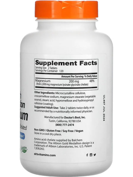 Doctor's Best, High Absorption Magnesium, 100 mg, 240 ct