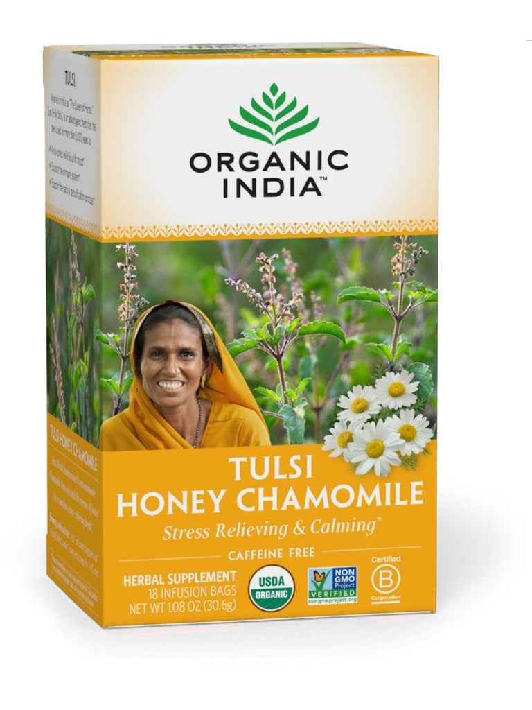 Tulsi Honey Chamomile Tea (Caffeine Free), 18 ct, Organic India