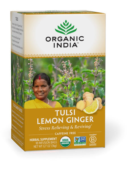 Tulsi Lemon Ginger Tea (Caffeine Free), 18 ct, Organic India