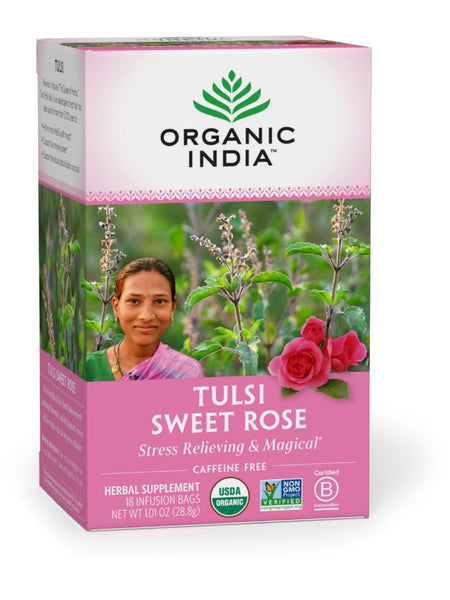 Tulsi Sweet Rose Tea (Caffeine Free), 18 ct, Organic India