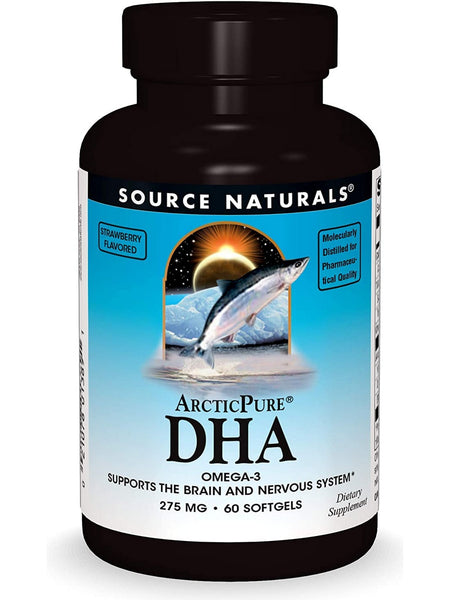 Source Naturals, Arctic Pure® DHA Omega-3 275 mg, Strawberry, 60 softgels