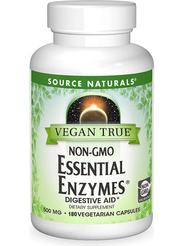 Source Naturals, Vegan True® Non-GMO Essential Enzymes® 500 mg, 180 vegetarian capsules