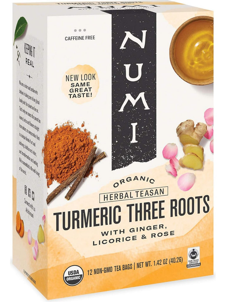 ** 12 PACK ** Numi, Turmeric Three Roots, 12 Non-GMO Tea Bags